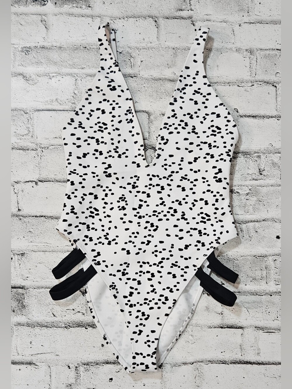 ASOS Swim Dalmatian Print One Piece Swimsuit Plunge Cutout US 12 - NWOT